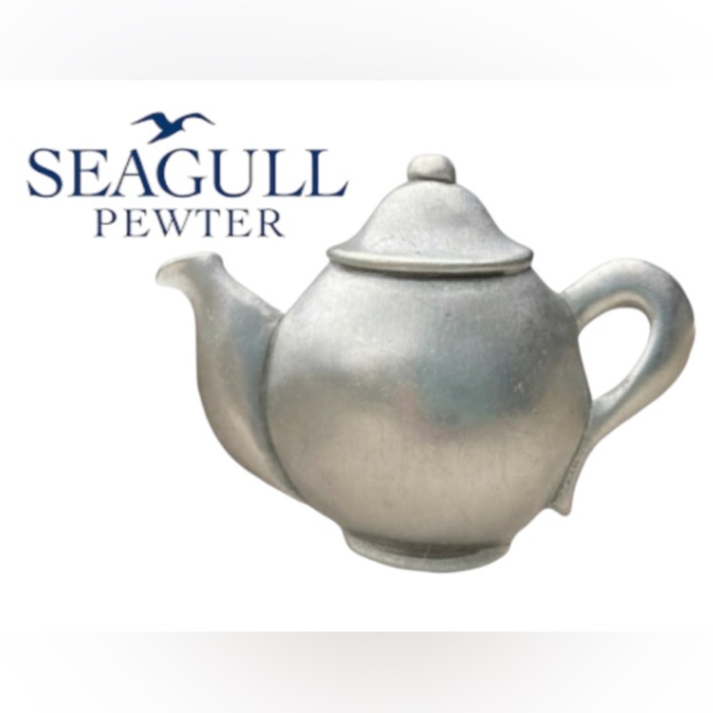 🫖Seagull Pewter Teapot Brooch and Earring Set